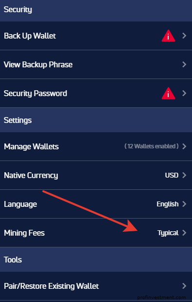 настройка fees в кошельке jaxx