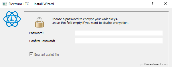задать пароль для программы лайткоин electrum