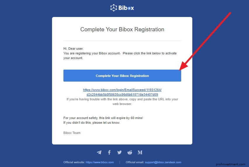 подтверждение регистрации на bibox