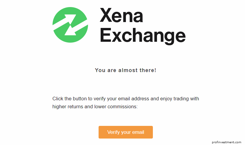 подтверждение создания аккаунта на сайте Xena Exchange