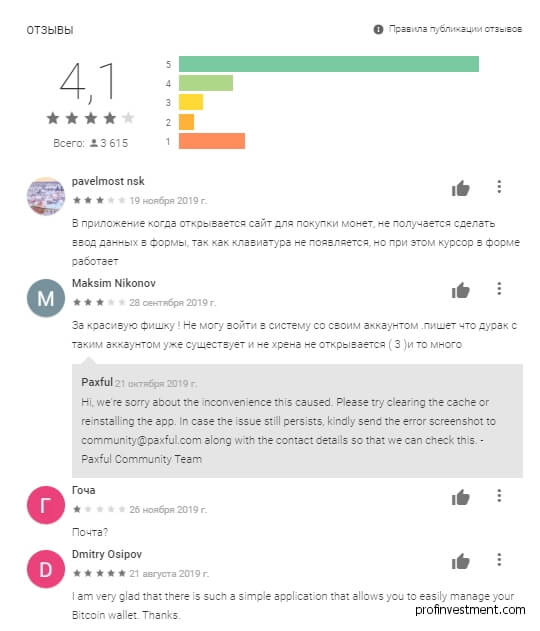 отзывы о Paxful из Google Play