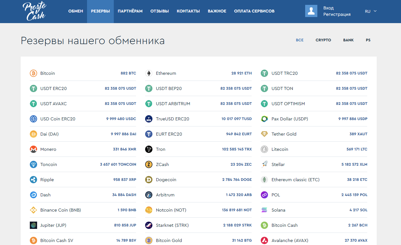 Prostovcash - резервы