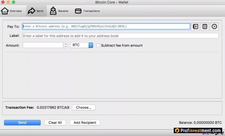 толстый кошелек Bitcoin Core