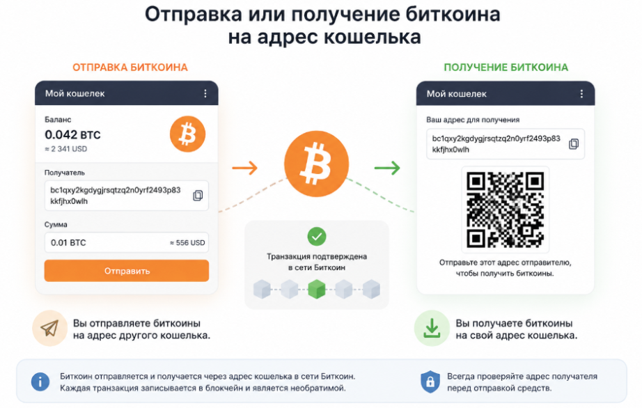 отправка или получение BTC в блокчейн-сети - подробный гайд