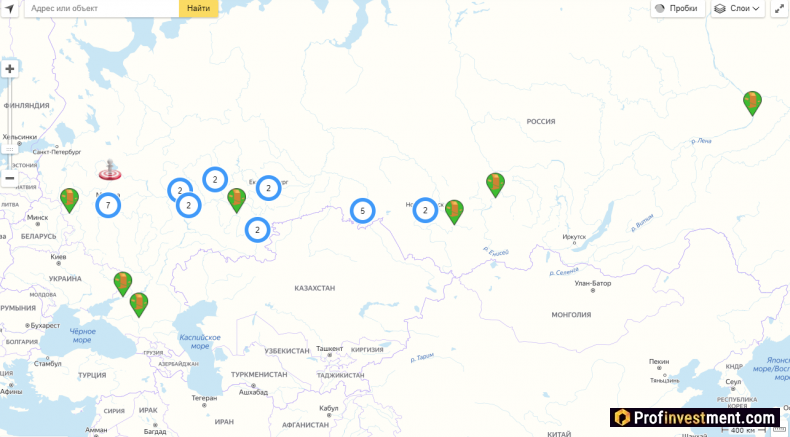Карта криптовалютных ATM для обмена на наличные в Российской Федерации