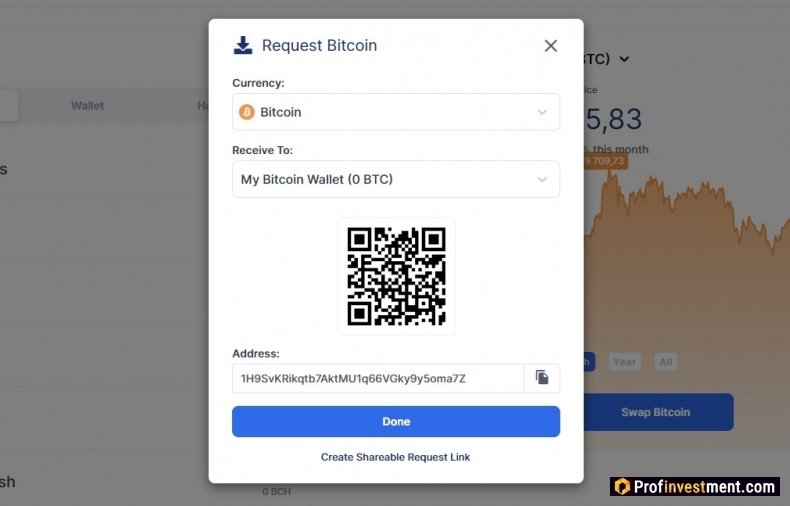 Интерфейс получения биткоина на адрес кошелька