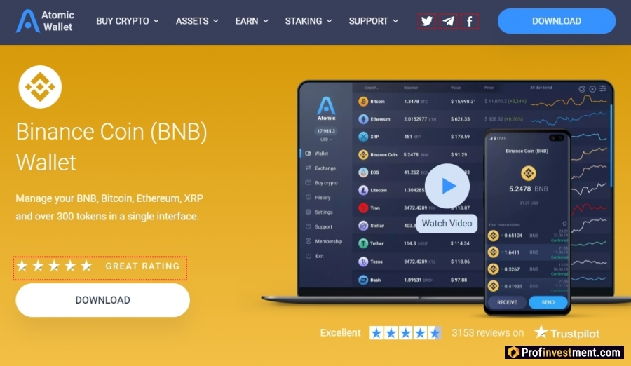 Криптовалютный кошелек Atomic Wallet для Binance Coin (BNB)