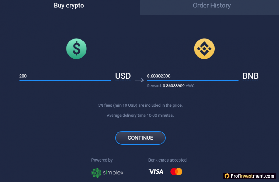 покупка BNB с помощью криптовалютных кошельков