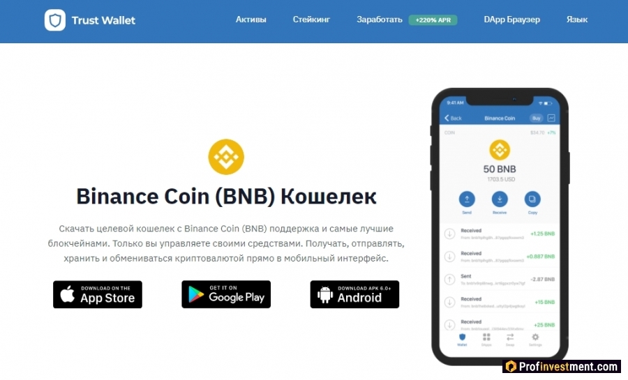 Кошелек Trust Wallet для криптовалюты BNB
