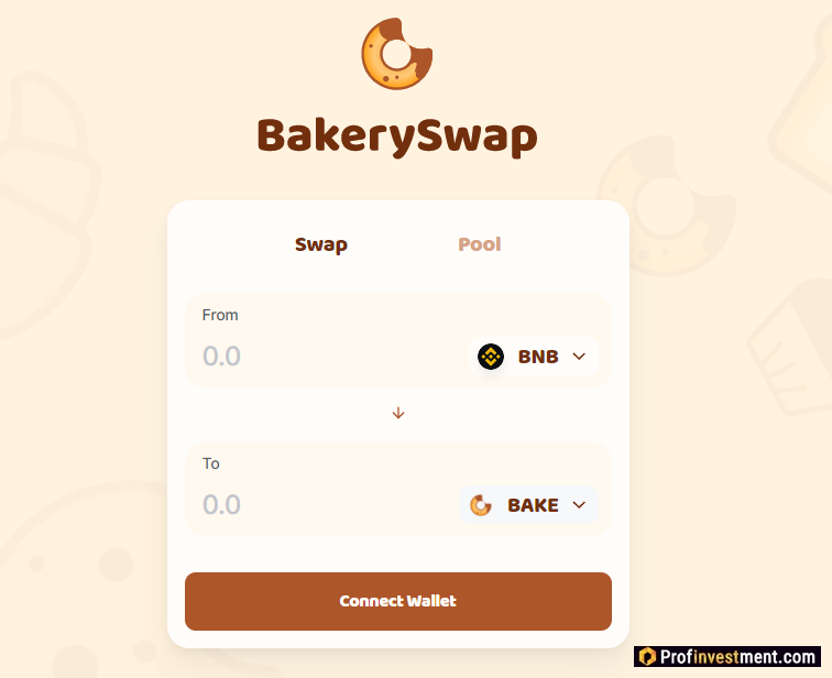 Bake cryptocurrency exchange on the Bakery Swap Defi platform 