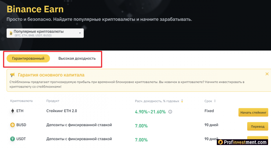 Общие сведения о Binance Earn