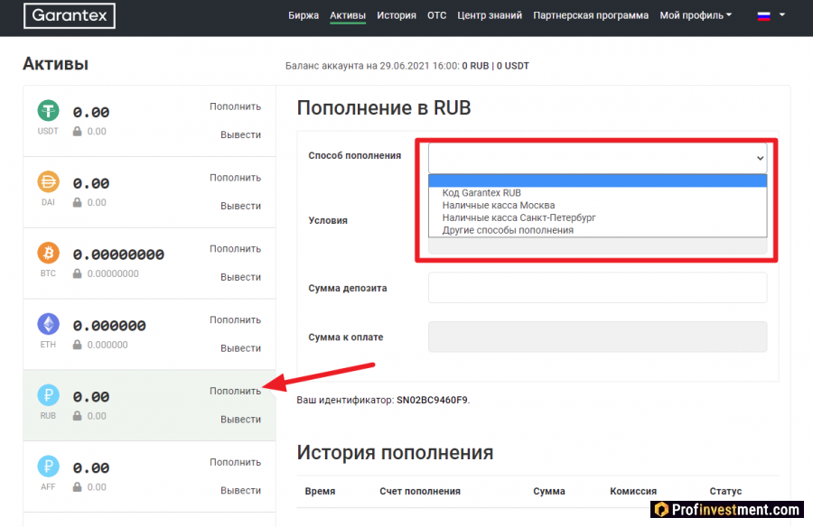 Варианты пополнения фиатом на Гарантекс