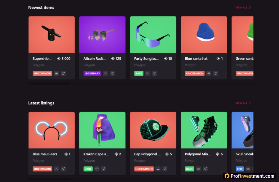 Маркетплейс платформы Decenraland