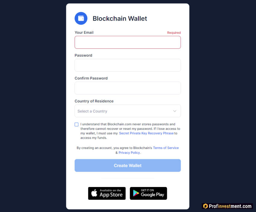 Создание криптокошелька Blockchain Wallet