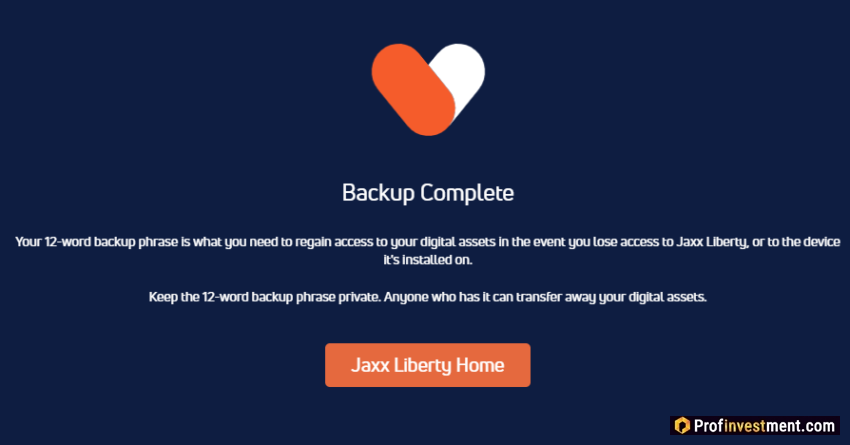 Бэкап криптокошелька выполнен успешно