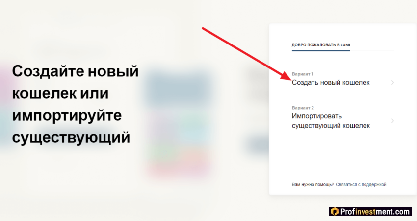 Создание кошелька Lumi