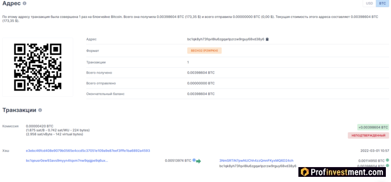 просмотр адреса в блокчейн-обозревателе