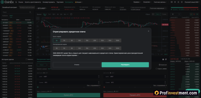 Coinex - кредитное плечо