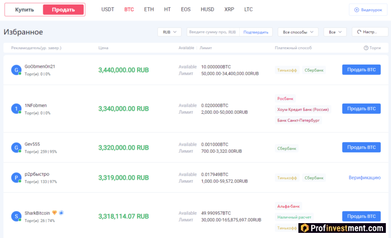 Huobi P2P - продажа