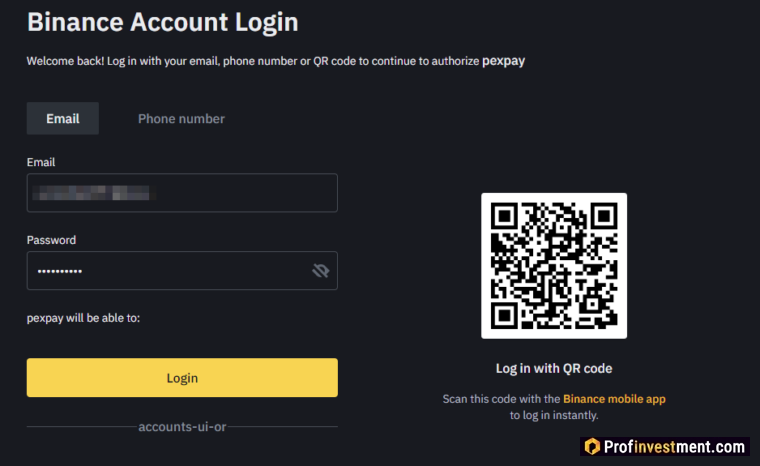 Pexpay - регистрация через Binance