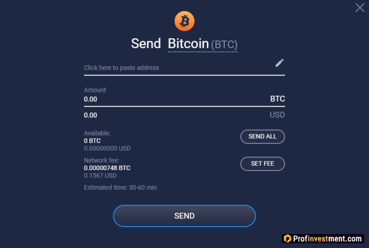 Отправка криптовалюты