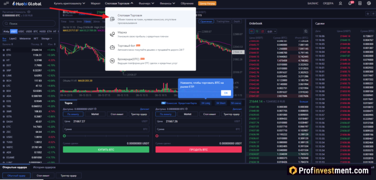Huobi - спотовой рынок