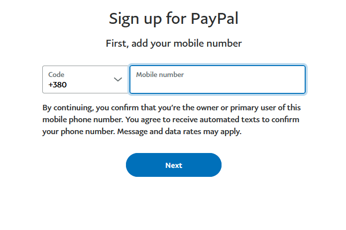 PayPal - регистрация