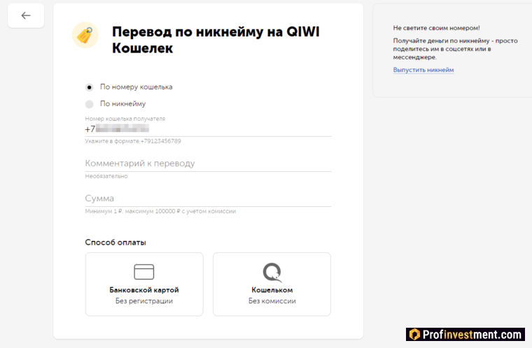 Qiwi - окно для оплаты по ссылке