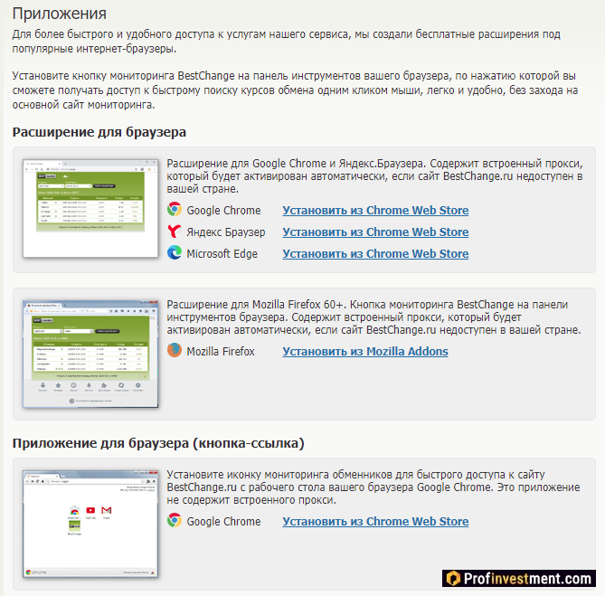 BestChange - расширения