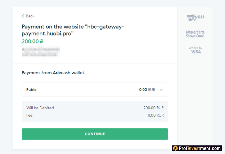 Huobi - оплата с AdvCash