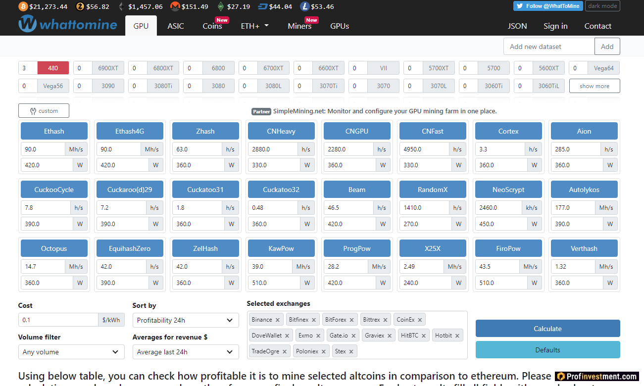 Whattomine calculator