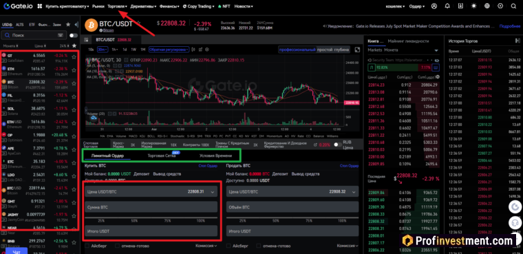 Gate io - торговля на спотовом рынке