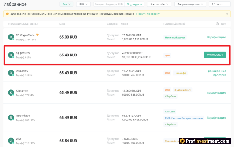 предложения о покупке на Huobi p2p