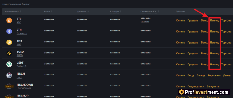 Binance - вывод криптовалюты