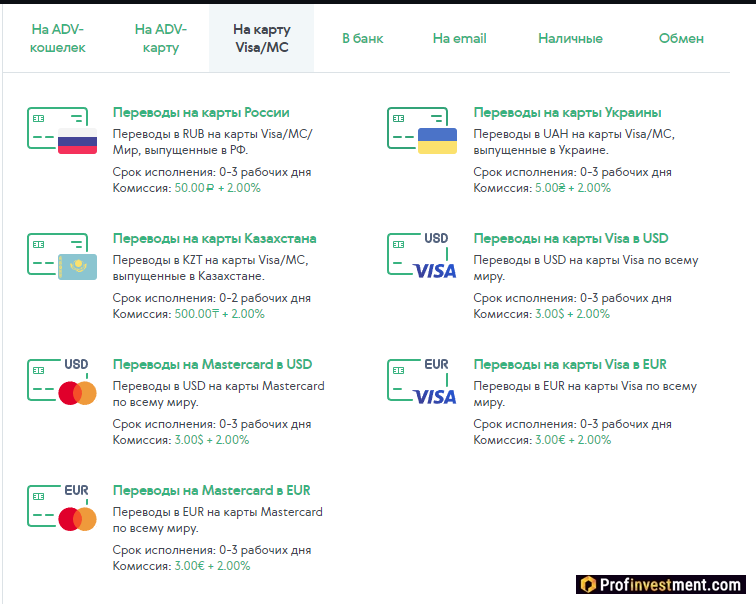 перевод на карту с Advcash