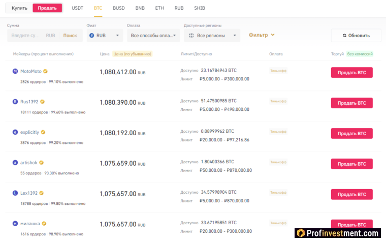 продажа биткоина за фиат на Binance P2P