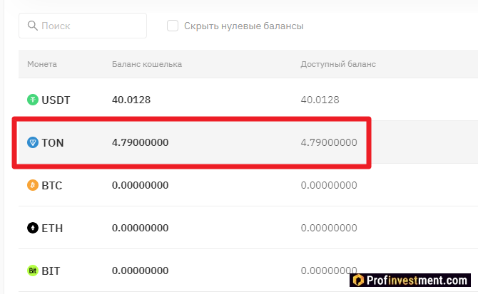 TON на балансе Bybit