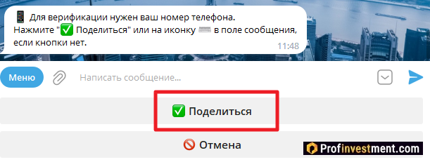 Подтверждение телефона в кошельке TON
