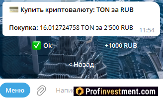 подтверждение оплаты TON