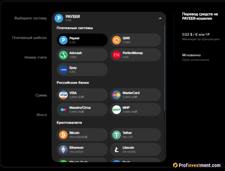 способы вывода с Payeer