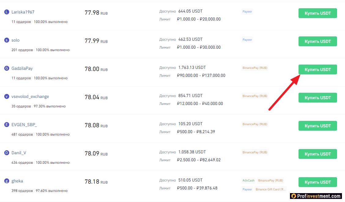Binance - покупка на P2P