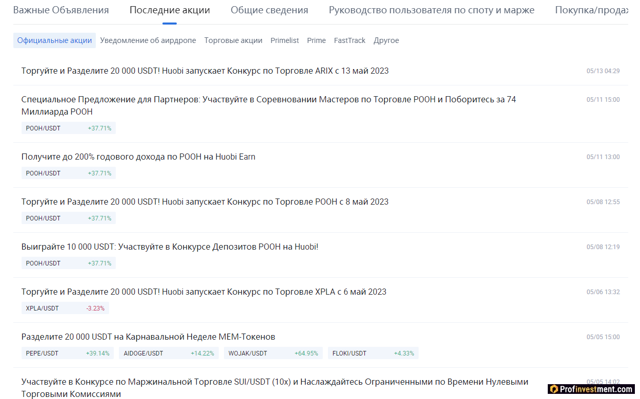 Текущие конкурсы Huobi