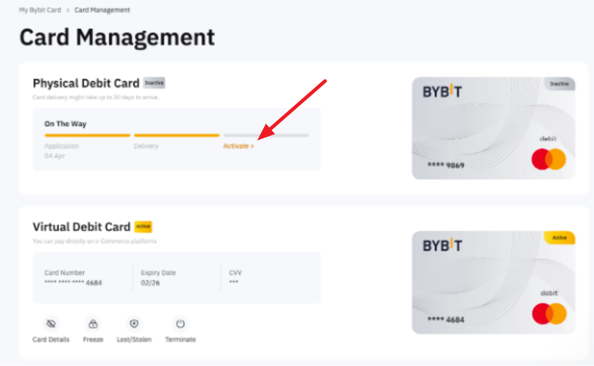 Bybit Card - активация