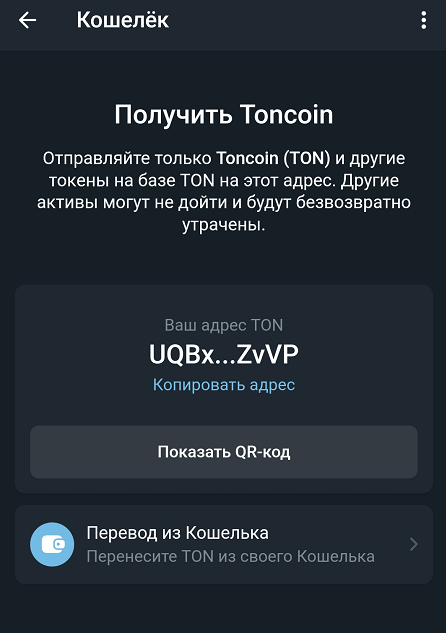 Пополнение кошелька TON Space для хранения Notcoin
