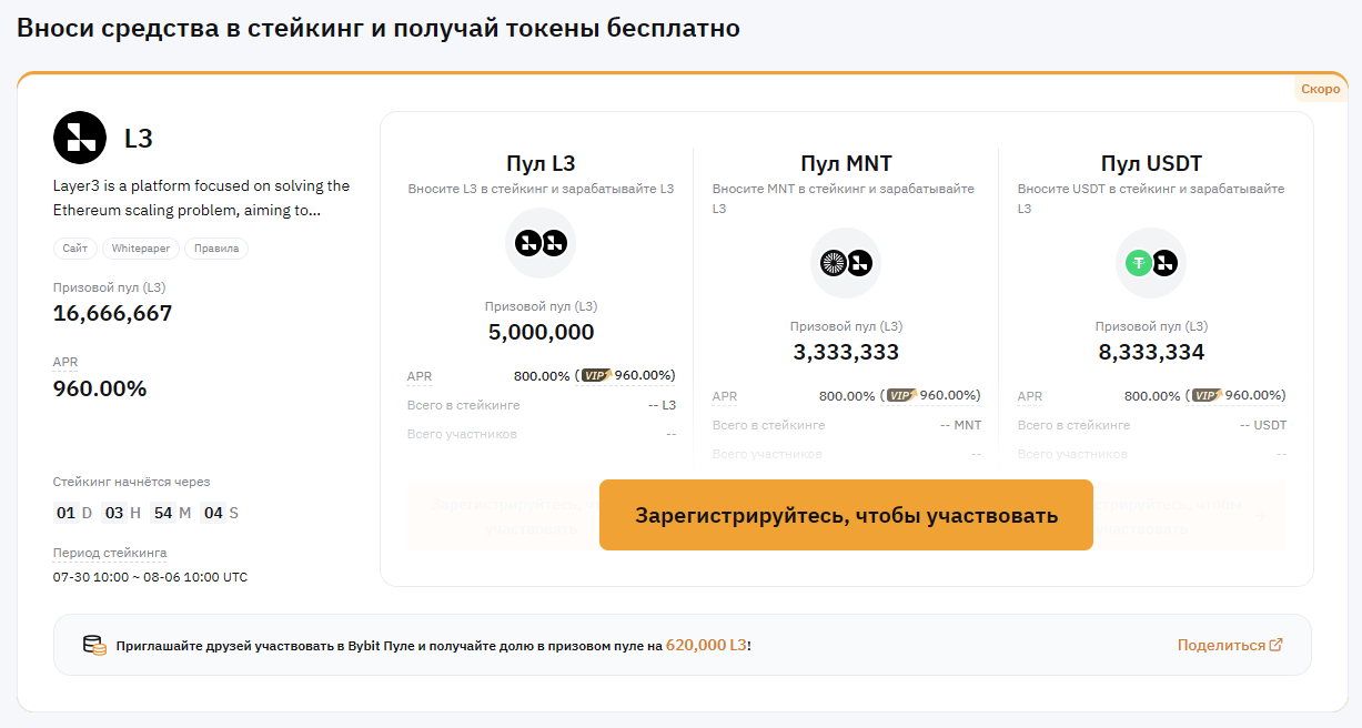 Layeer3 L3 - страница фарминга на Bybit