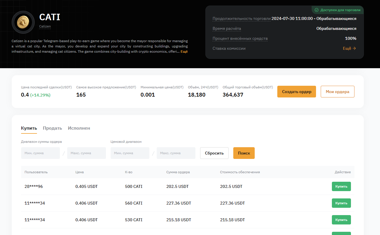 Премаркет CATI на Bybit