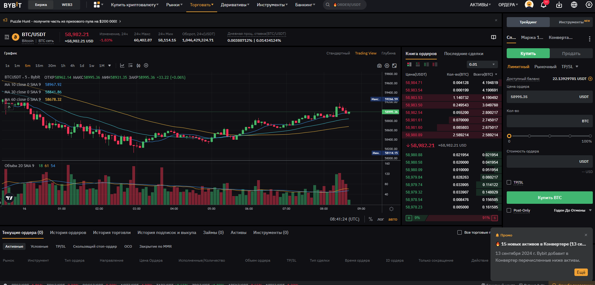 спотовый рынок на Bybit