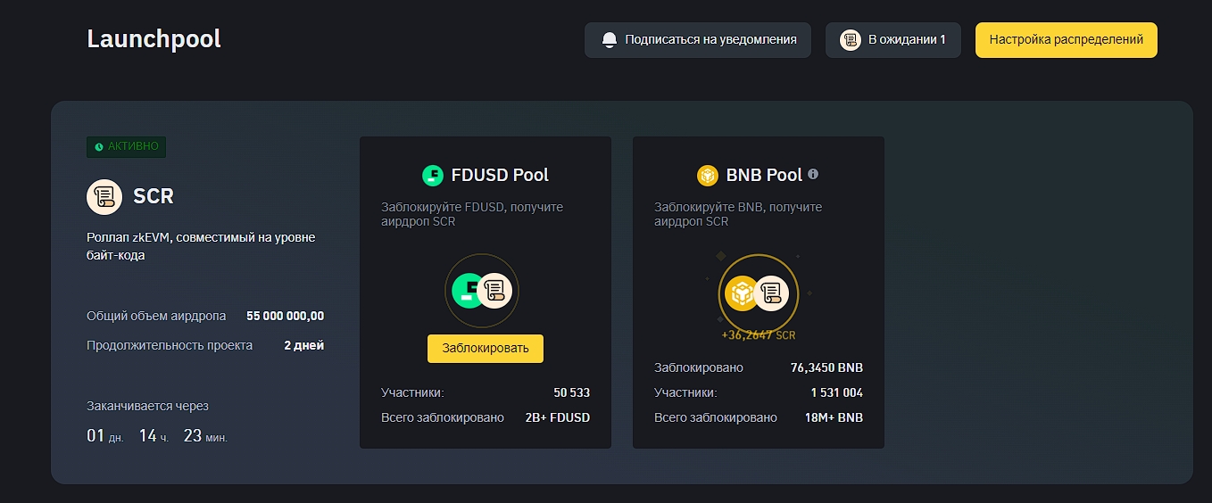 Страница Launchpool на Binance