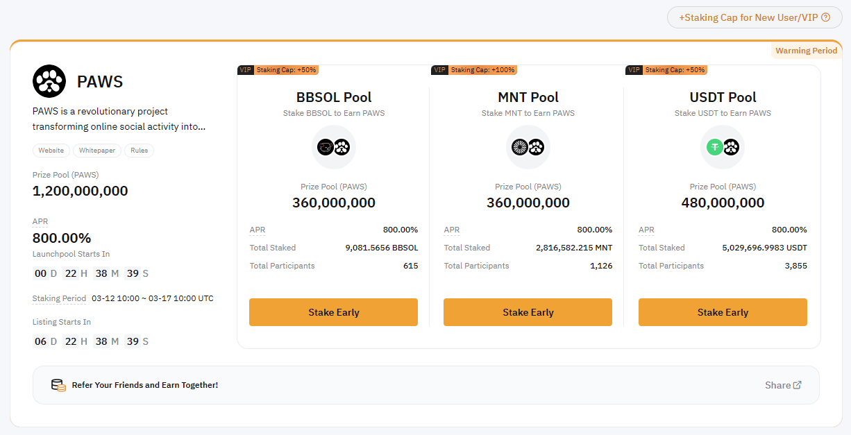 PAWS на Launchpool от Байбит