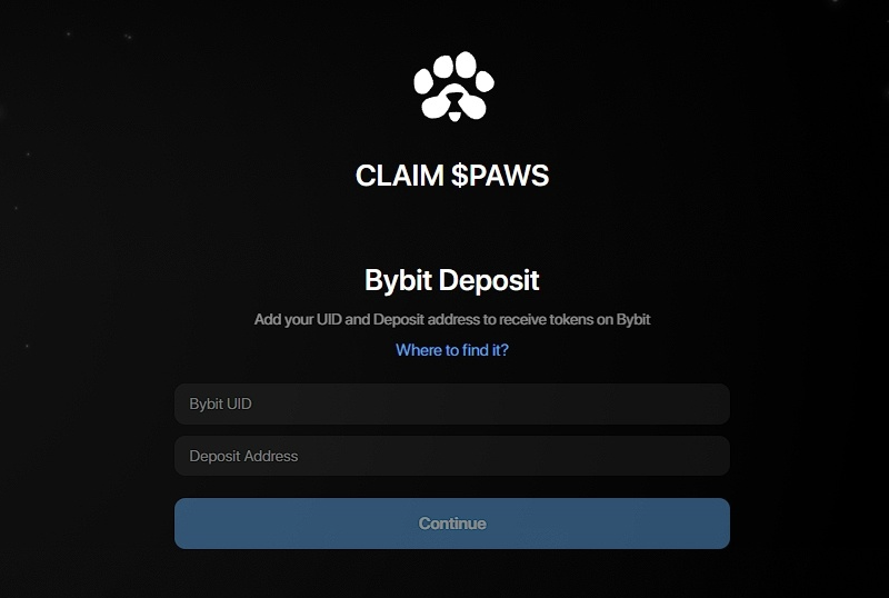 PAWS - вывод на Bybit